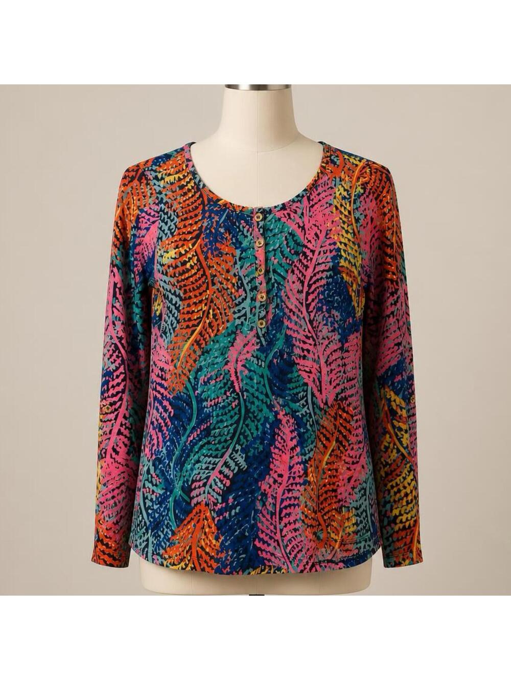 Lilly Pulitzer Electric Feel Porter Henley Long Sleeve Pima Cotton Top Small